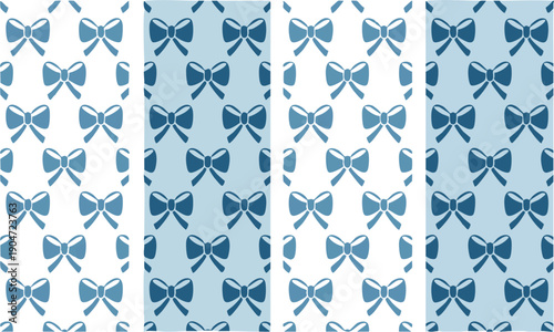 Minimal blue bow repeating decorative surface pattern vector illustration, easily editable.