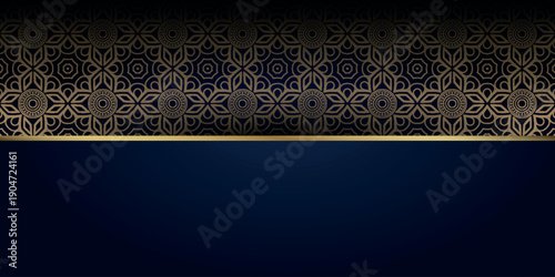 Abstract background with luxurious and modern golden Islamic ornament decoration. Premium background concept for Ramadan Kareem, Ramadan, Eid al-Adha, Islamic New Year, and Holy Days.