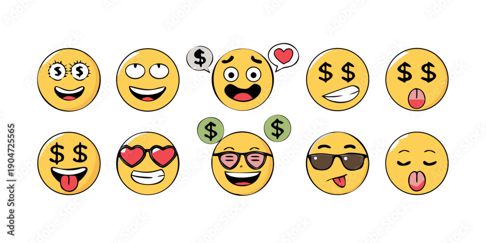 Fototapeta premium A diverse collection of emojis depicting various human emotions and expressions Vector
