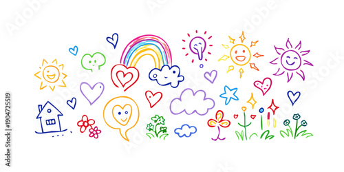 A vibrant and diverse collection of colorful icons representing various objects and concepts. Vector