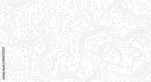 Seamless light gray circuit board pattern, digital technology background on isolated white background.