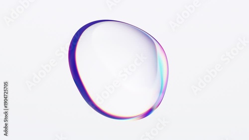 Floating iridescent liquid bubble in zero gravity with color refraction effect, 4k seamless loop 3d animation