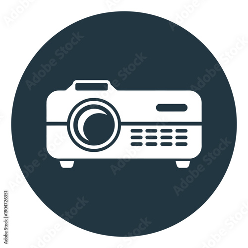 Event video projector symbol in gray circular vector illustration for professional conferences, seminars, and event graphics