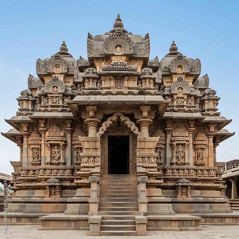 Obraz premium Intricately Carved Ancient Stone Temple Entrance with Stairs