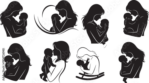 Vector illustration set of black fashion woman silhouettes and people profiles featuring artistic lady sketches, beauty models, and dancing body art designs for business and lifestyle drawings