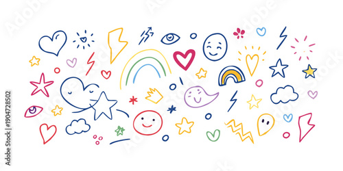 A vibrant collection of diverse symbols and icons representing positivity and love. Vector