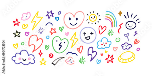 A vibrant and colorful collection of various icons and symbols. Vector