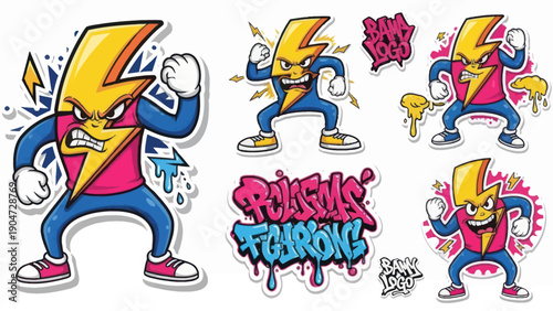 Cartoon donuts with animated expressions and graffiti elements