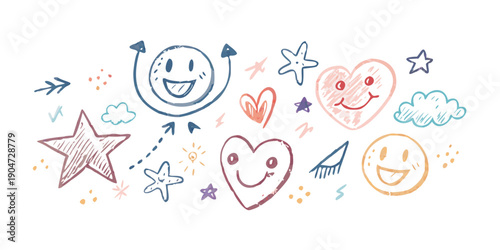 A delightful illustration of various colorful and abstract shapes and symbols Vector