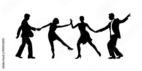 Group of people dancing together in a lively and joyful manner. Vector