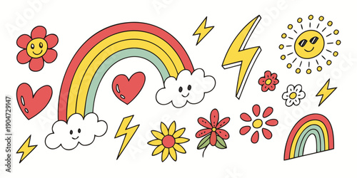 Vibrant and colorful illustration of various shapes and objects Vector