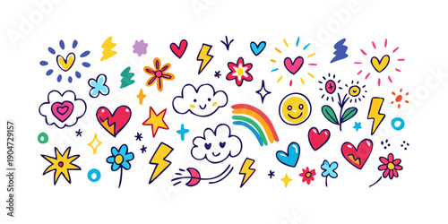 A vibrant and colorful illustration of various balloons floating in the sky Vector