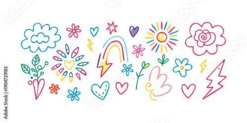 A vibrant and colorful collection of various shapes and symbols Vector