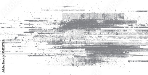 Distressed grey horizontal lines and dots texture on white background. abstract grunge pattern with digital noise effect
