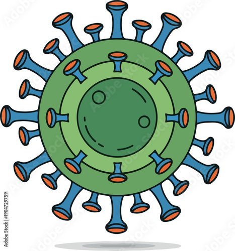 Vibrant graphic depiction of a complex microorganism, highlighting its intricate biological form relevant to infectious disease research and public well-being challenges