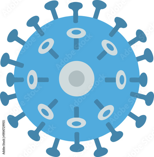 Stylized blue virus or bacteria cell illustration, depicting microscopic pathogens and biological threats for health, science, and medical contexts