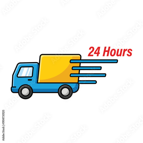 Cartoon delivery truck illustration with a 24 hour service banner