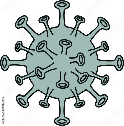 Vector illustration of a pathogenic microorganism, featuring spike proteins, often linked to epidemics and public health