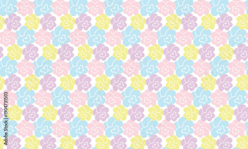 パンジーの花マークが敷き詰められたパステルカラーの花柄