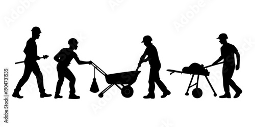 Group of people performing various construction and maintenance tasks together Vector