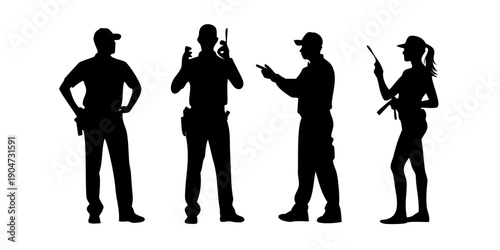 Diverse group of law enforcement officers standing in a line. Vector