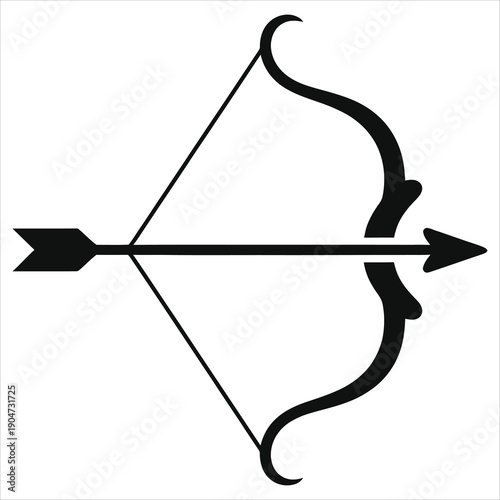 Sagittarius Zodiac Archer Bow and Arrow Minimalist Vector Silhouette, Astrological Horoscope Sign Icon, Isolated Black Clip Art for Tattoo, Sticker, Print and Astrology Design