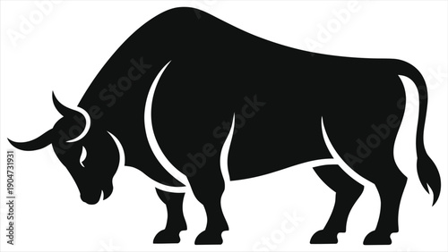 Taurus Zodiac Sign Bull Silhouette Vector Illustration. Strong Black Animal Graphic Isolated on White Background. Horoscope, Astrology Symbol, Wildlife Mascot, and Financial Market Bullish Icon Design