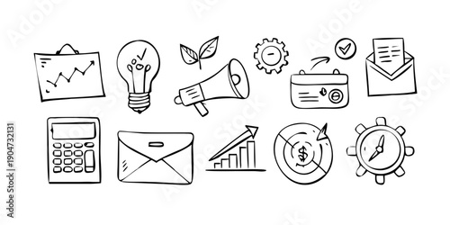 A collection of icons representing various aspects of business and communication Vector