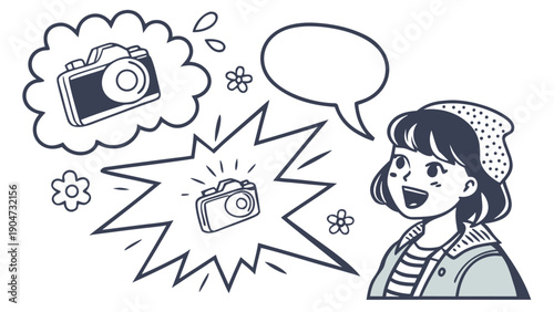 Young woman looking excited while dreaming about getting a new camera for photography