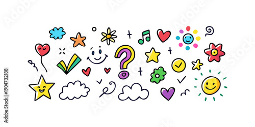 A delightful assortment of colorful stickers featuring various shapes and symbols Vector