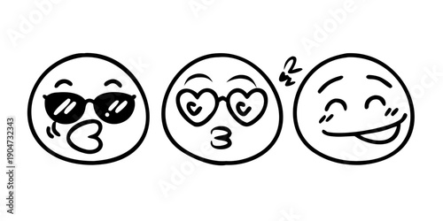 Three expressive faces showcasing different emotions with unique features Vector