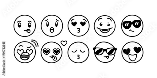 A diverse collection of emojis representing various facial expressions and emotions Vector