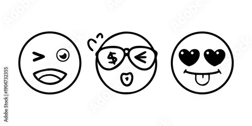 Three expressive faces with unique emotions and symbols Vector