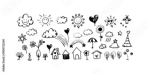 A diverse collection of various symbols and icons representing different concepts and ideas Vector