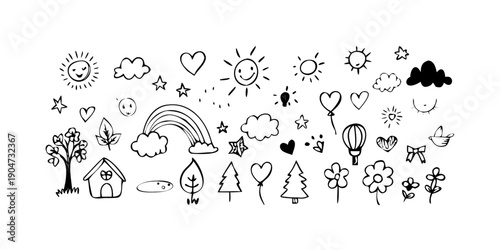 A delightful collection of diverse icons representing nature, weather, and love. Vector