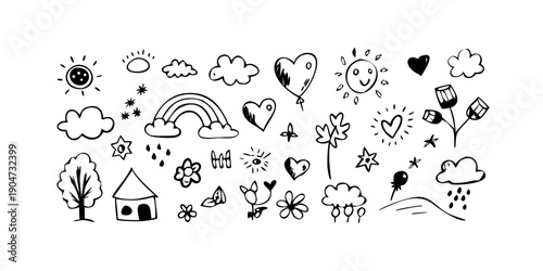 A delightful collection of diverse and charming doodle drawings Vector