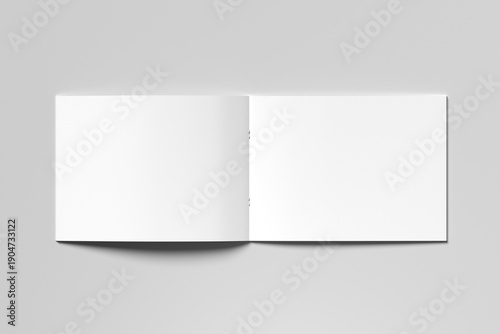 Landscape blank mockup of an open book, magazine, brochure or booklet isolated on a light grey background