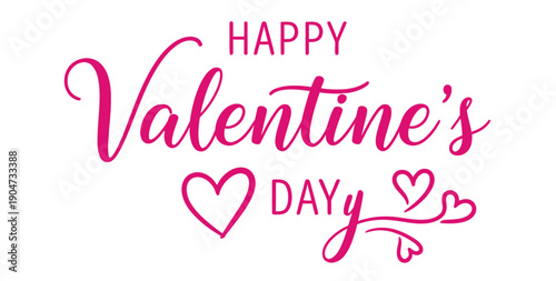 Happy Valentine s Day Script Text with Pink Hearts Romantic Greeting Card Design