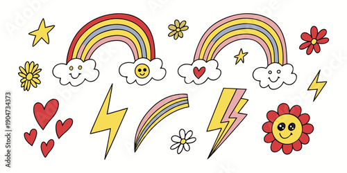 A vibrant and colorful collection of various objects and symbols. Vector