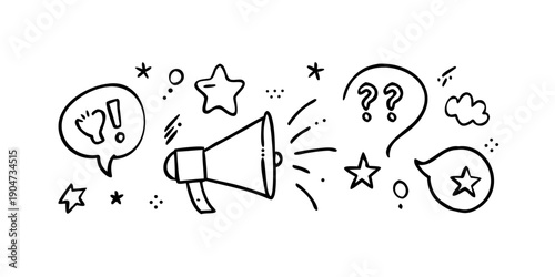 Illustration of communication elements with a megaphone and speech bubbles Vector