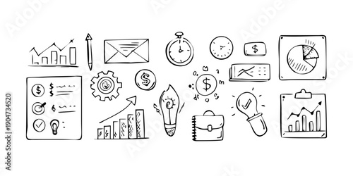 Diverse icons representing various aspects of business and analysis Vector