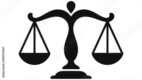 Libra Zodiac Sign Silhouette Vector Illustration. Elegant Black Balance Scales Icon Isolated on White Background. Astrology Horoscope Symbol, Law, Legal, Court and Justice Graphic Design Element.