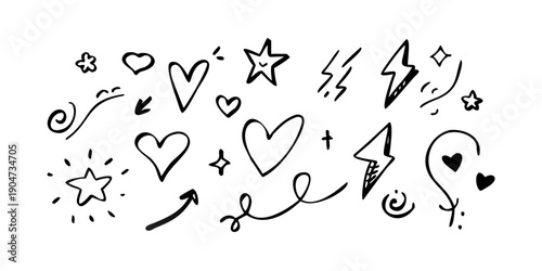 A delightful array of hand-drawn doodles and symbols in black and white Vector