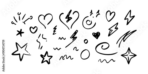 A delightful collection of various doodles and symbols in black and white Vector