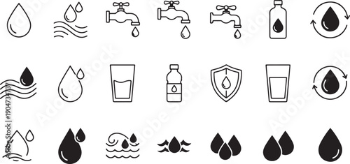 Collection of black and white water drop and symbols water drop water symbol liquid fluid droplet water tap
