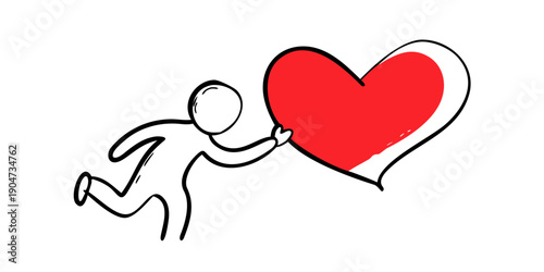 A person running while holding a large red heart in their hands Vector