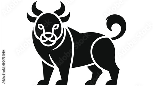 Black Vector Bull Silhouette Logo. Stylized Taurus Zodiac Sign Icon. Horoscope, Astrology, and Chinese Year of the Ox Symbol Isolated on White Background. Low-poly Graphic Art.