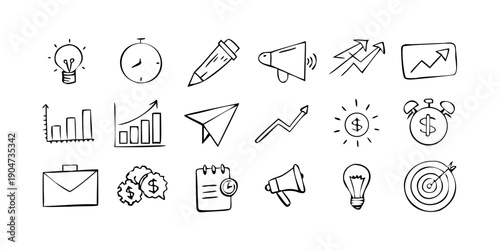 A collection of icons representing various business and productivity concepts Vector