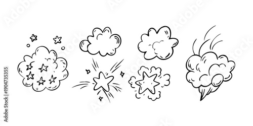 A collection of various cartoon-style cloud and explosion illustrations Vector