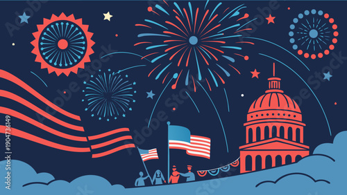 Fourth of july independence day celebration with fireworks and united states capitol building